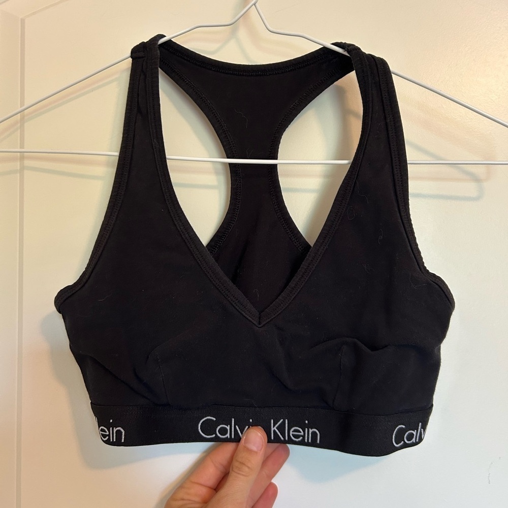 Calvin Klein black Racerback cotton vneck Sports Bra - Picture 4 of 8